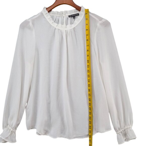 Adrianna Papell Clip Dot Blouse Womens White Long Sleeve Pleated Neck Top Sz M - Picture 6 of 8